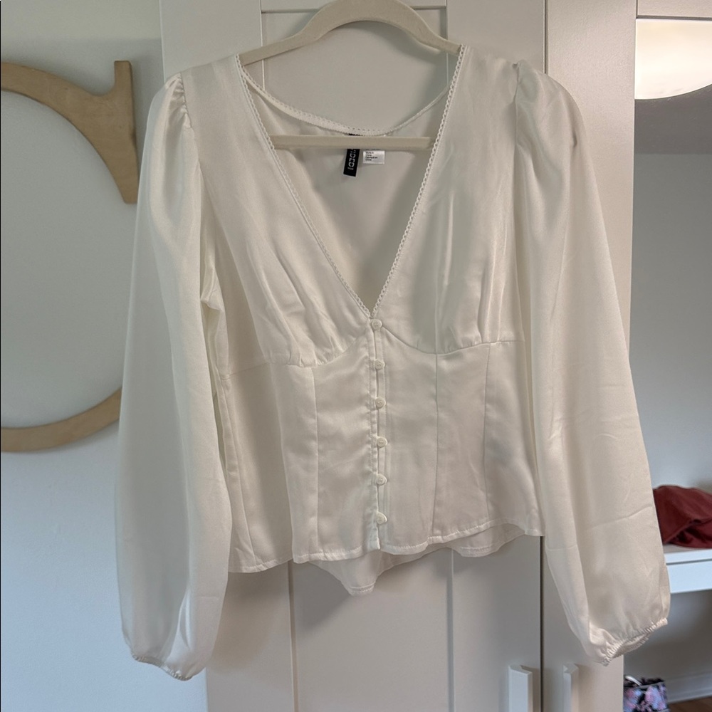 Divided White V-Neck Blouse